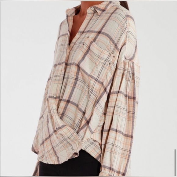 WE THE FREE People Hidden Valley ButtonDown Shirt Top Blouse Oversized Plaid - Picture 4 of 16